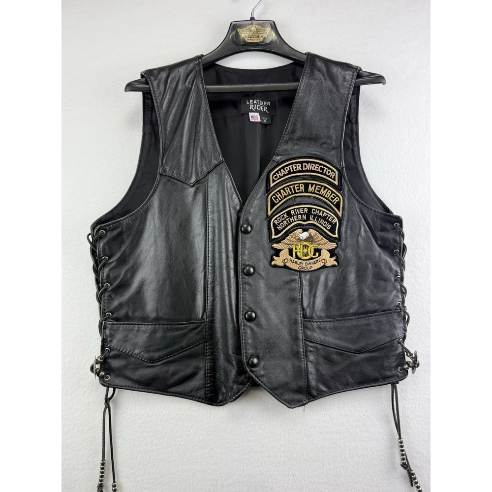 Leather Rider‎ Leather Vest Mens M HOG Chapter Director Rock River IL Biker